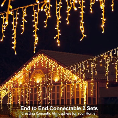 Icicle LED Christmas Lights Outdoor, 624 LED 59FT 8 Modes with 96 Drops Warm White Icicle Lights,Outdoor Indoor Fairy String Lights for Christmas Party,Holiday,Wedding Decorations