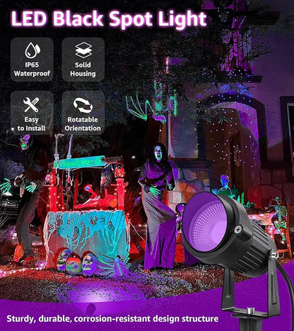 SUNVIE LED Black Light Spot Light Outdoor 10W Blacklight Spotlight Waterproof Halloween Spot Light Outdoor Black Light 120V Purple Spotlight Blacklights for Glow Party Decorations, 2Pack