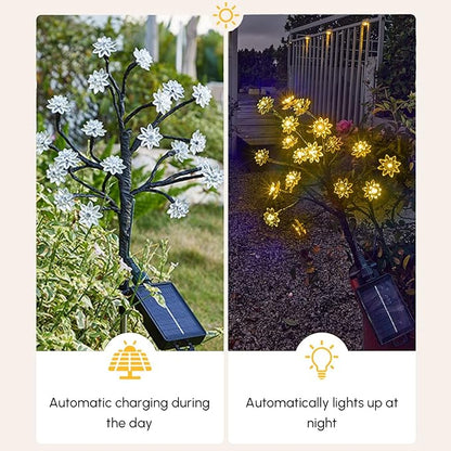 OriginalSourcing Solar Outdoor Lights - Waterproof Landscape Decor with Adjustable Flower Tree Stems for Garden, Patio, Pathway (Yellow, 2 Pack)