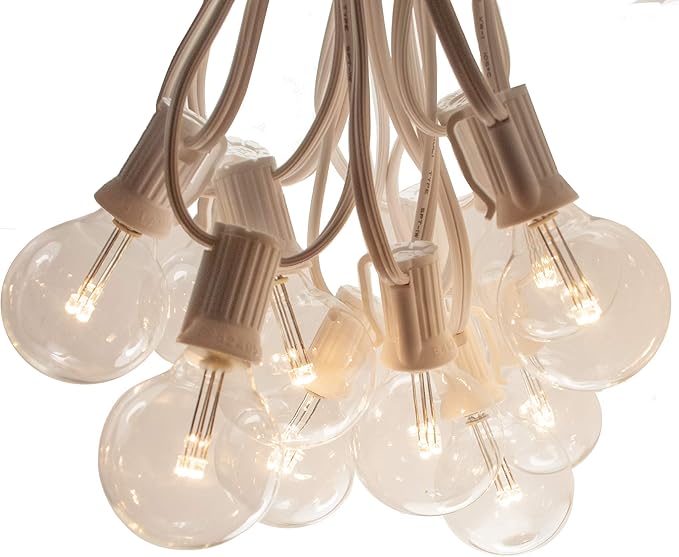 Hometown Evolution, Inc. G40 LED Warm White Outdoor Patio String Lights with 0.6 Watt Bulbs (G40 LED 3 Diode - White Wire, 25 ft)