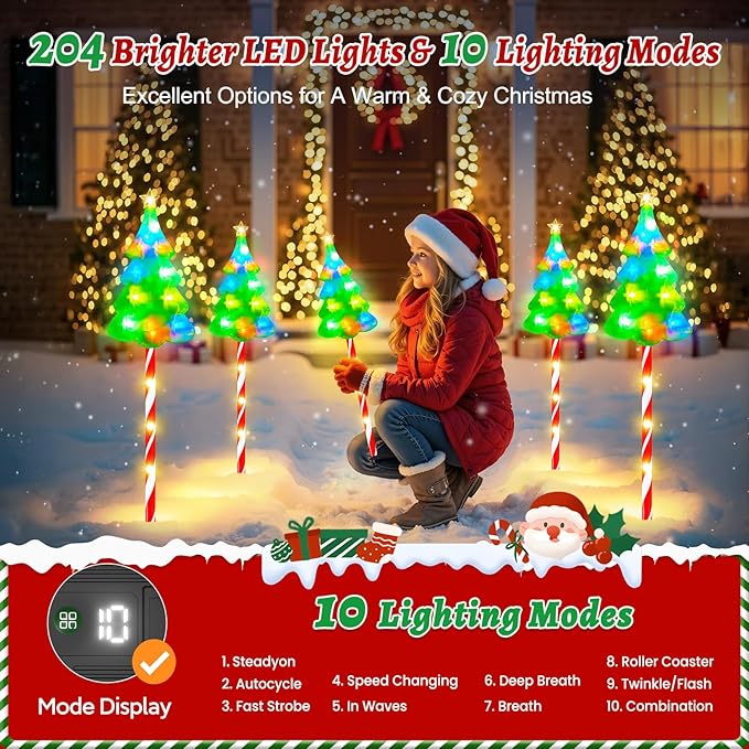 12 Pack Taller Solar Christmas Lights Outdoor with USB, Upgraded 10 Modes Christmas Tree Candy Cane Light with 204 | Lumora