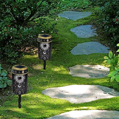 HUGS IDEA Sun Moon Solar Cemetery Lights for Grave Gothic Solar Memorial Lanterns Angel Garden Ornaments Waterproof Led Lanterns for Day-Night Illumination in Gardens