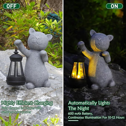 Statues for Garden Decor，Solar Cat Outdoor Statues Outside Decor for Yard Art Lawn Ornaments Porch Patio Balcony Hoe House - Birthday for Grandma Mom Women