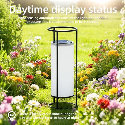 HOTEAGLE Outdoor Solar Lights,14.8" H Modern Metal Cylinder Solar Powered Lantern, Waterproof Decorative Table Lamp with Warm White LED, Dusk to Dawn Auto On/Off for Garden, Patio, Yard, Path Decor