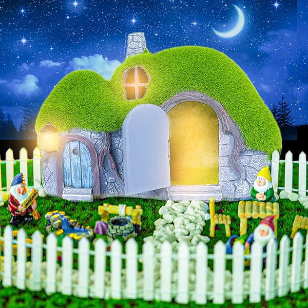 Garden Statues Outdoor Decor - Fairy House with Waterproof Solar Lights Resin Figurines for Yard Lawn Porch Outside | Lumora