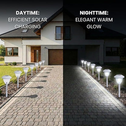 Energizer Solar LED Lights Outdoor - 8 Pack 15 Lumen Patio Lights Solar Powered & Waterproof with Patterned Glass & Metal Finish, Easy Installation Landscaping Lights for Lawn Decoration - White