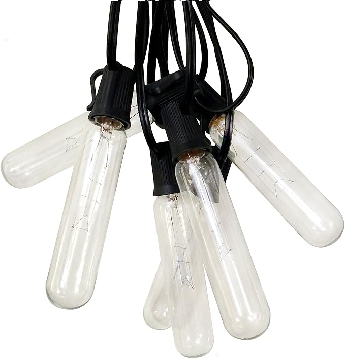 Hometown Evolution, Inc. Edison Bulb Outdoor String Lights with Hand-Threaded Filament (T25 Tube Edison - Black Wire, 25 ft)