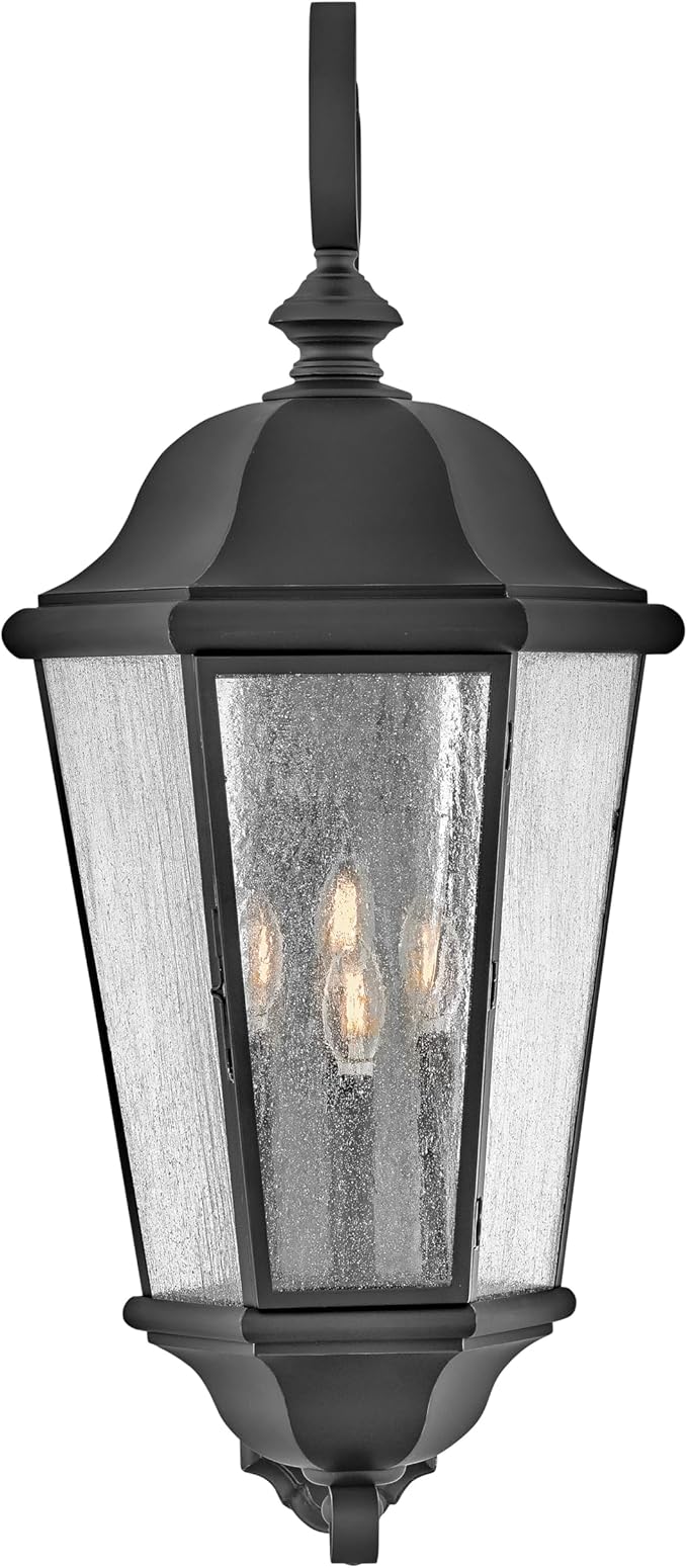 Hinkley Edgewater Outdoor Extra Large Wall Mount Lantern - Clear Seedy Glass, Aluminum - Black Finish | Lumora