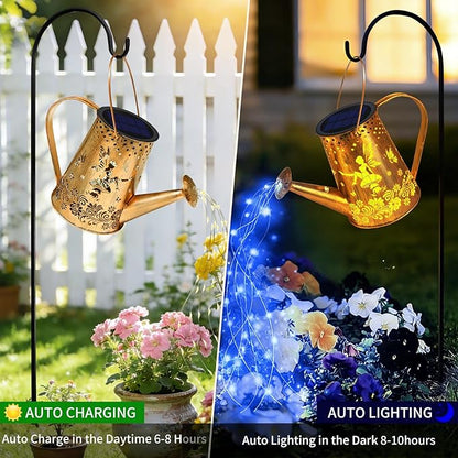 YJFWAL Solar Watering can with Lights, Unique Gifts for Mom Grandma Women Birthday, Waterproof Gardening Gifts Watering Can with Cascading Lights Outdoor Decor for Garden Patio Yard Pathway (Blue)