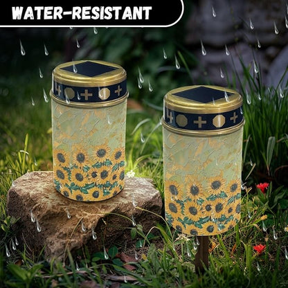 Outdoor Solar Lights Waterproof Garden Stake Lights LED Solar Lantern Solar Pathway Lights Solar Cross for Cemetery Landscape Lighting for Yard Patio Spotlights,Watercolor Sunflower Green