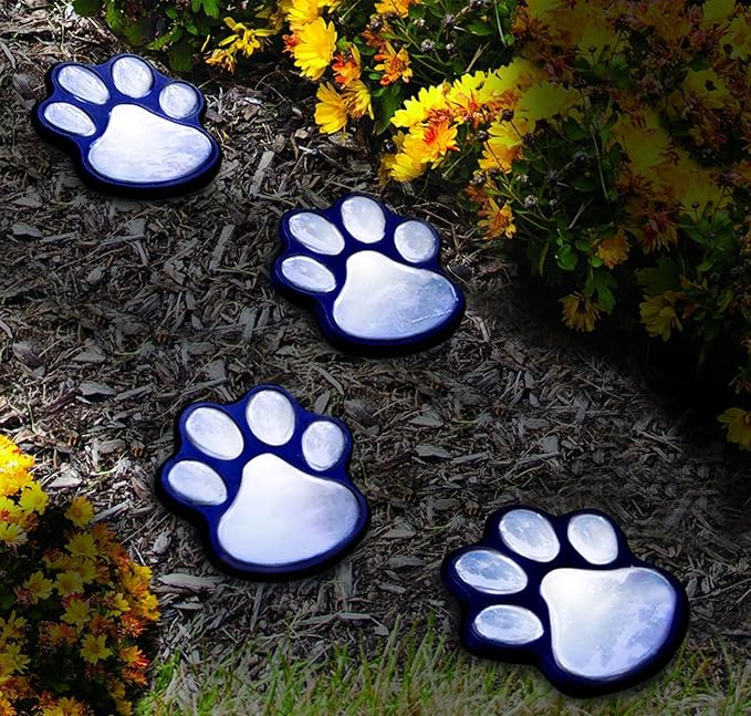 NICE 4 solar dog animal paw print Lights garden lantern LED path 3" light lamp