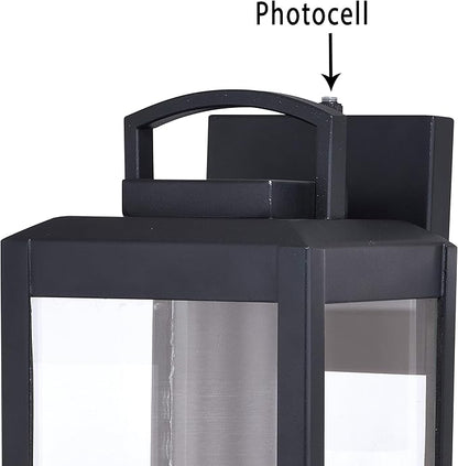 VAXCEL Kinzie Outdoor Porch Light, 6" W x 16.75" H Black Outdoor Lantern, Modern Dusk to Dawn Wall Light for Porch, Patio, Deck, or Front Door