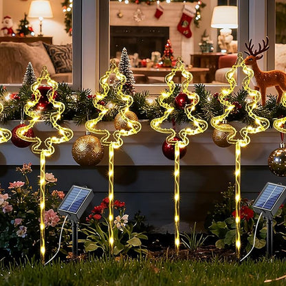 6 Packs Christmas Tree Solar Garden Lights with 8 Light Modes, 21.65 Inches Tall Christmas Outdoor Lighting with 20 LEDs Each, Solar Outdoor Xmas Decor for Garden, Path, Patio (Warm White)