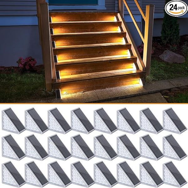 NIORSUN Solar Step Lights 24 Pack - Outdoor Stair Lights with 3000K Warm White & 6000K Cool Daylight, IP67 | Lumora