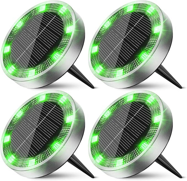 Peasur Mini Solar Ground Lights Outdoor, 4 Pack Flat Solar Powered Disc Lights, IP68 Waterproof, Anti-Rust | Lumora