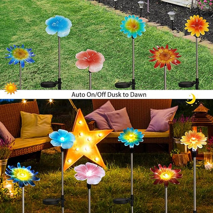 Solar Garden Outdoor Lights Decor,6 Pack Stake Yard Figurine Colorful Flower Light for Outside Pathway, Garden, Lawn, Patio, Driveway