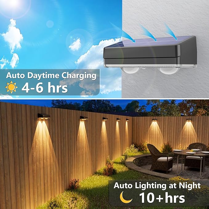 VOLISUN Solar Fence Lights 16 Pack, Warm White, Cool White and RGB Color Glow LED Lamp, IP65 Waterproof Fence Solar Lights Outdoor for Patio, Backyard, Railing, Deck and Wall（Black）
