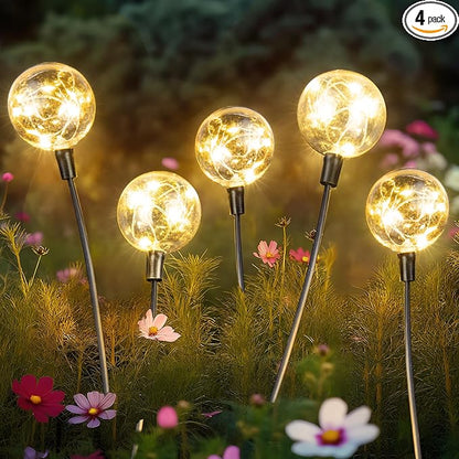 Outdoor Solar Lights for Yard, 4 Packs 16LED, Solar Globe Lights Outdoor, Garden Decor for Outside, Patio Decor for Outside, Unique Gifts for Women, Gifts for Grandma