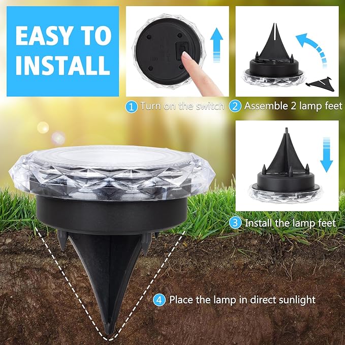 echosari Solar Ground Lights 6 Pack, Upgraded Solar Garden Lights Waterproof Long Lasting for Pathway Walkway Patio | Lumora
