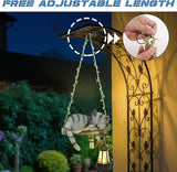 Solar Lighted Garden Outdoor Statue, 22.6" H Hanging Swing Lying with A Sleeping Cat and A LED Lantern, Resin | Lumora