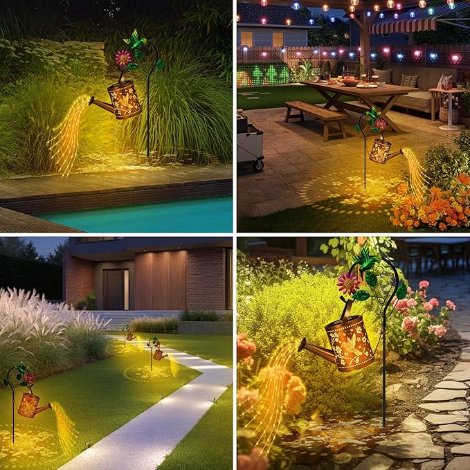 Hummingbird Outdoor Hanging Solar Lantern Waterproof Metal Openwork Hummingbird Watering Can Landscape Lights with | Lumora
