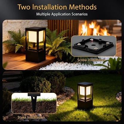 Solar Bollard Lights Outdoor, Premium Modern Led Landscape Pathway Lights Waterpoorf, Path Lighting for Garden Yard Walkway, 3CCT Seturable, Dusk to Dawn, Auto On/Off (4 Pack)
