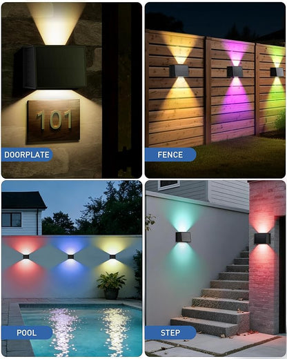 CORESLUX Solar Fence Lights Outdoor, Up and Down Outdoor Wall Lights, IP65 Waterproof Solar Fence Lights, Color Changing Outdoor Solar Lights for Backyard/Railing/Wall/Step/Patio, 4PCS