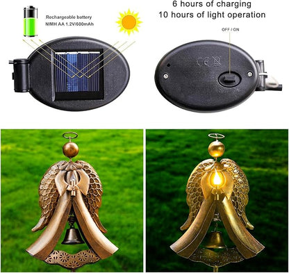 Homight Solar Garden Stake Light - Metal Angel Solar Warm Stake Light Memorial Gift - Outdoor Bronze Angel Bell Candle Prayer Metal Lamp - Waterproof Garden Lawn Patio Gift