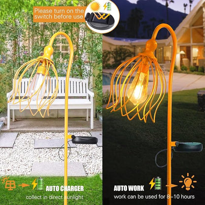 Bshine Solar Lights Outdoor Garden Decoration, Flower Metal Stake Waterproof Hanging LED Solar Lamp for Outdoor Patio, Yard Decoration Lawn Art, Walking Lights, 2PCS Yellow