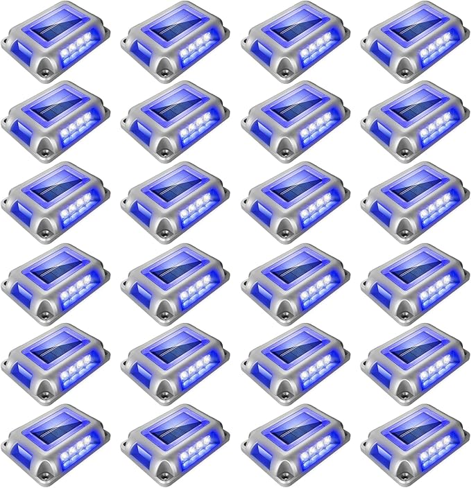 T-SUN Solar Deck Lights, Waterproof 1200mAh Driveway Lights Solar Powered Outdoor 12 LED Aluminum Driveway Dock Lighting Step Light for Sidewalk Garden Pathway Stair Ground Yard -24 Pack