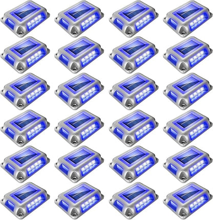 T-SUN Solar Deck Lights, Waterproof 1200mAh Driveway Lights Solar Powered Outdoor 12 LED Aluminum Driveway Dock Lighting Step Light for Sidewalk Garden Pathway Stair Ground Yard -24 Pack
