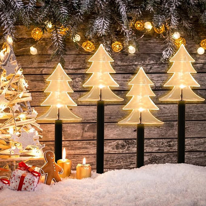 Solar Led Pathway Lights Christmas Tree Path Light for Christmas Holiday Decoration Waterproof Garden Light Yard Decoration Warm White (Trees)