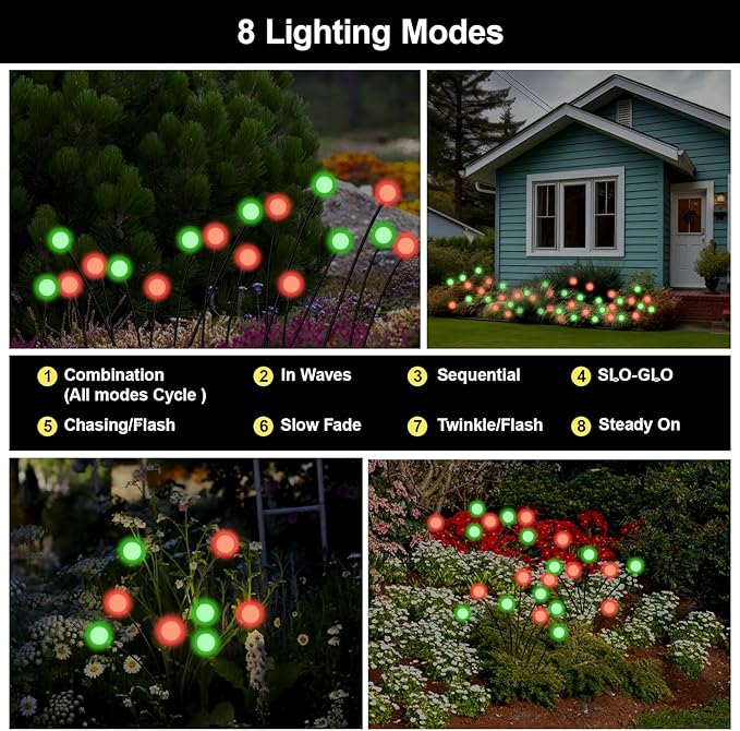 Solar Firefly Lights Outdoor Waterproof; 8 Modes Red and Green Firefly Swaying Solar Garden Lights Stakes for | Lumora