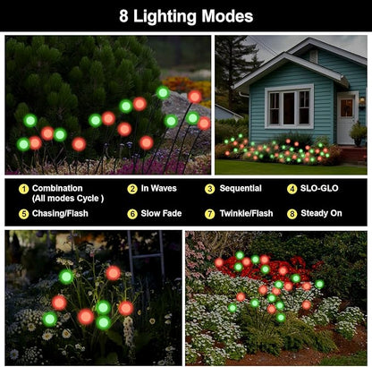 Solar Firefly Lights Outdoor Waterproof; 8 Modes Red and Green Firefly Swaying Solar Garden Lights Stakes for Outside Christmas Holiday Yard Patio Plant Garden Decor 4 Pack(Red & Green)