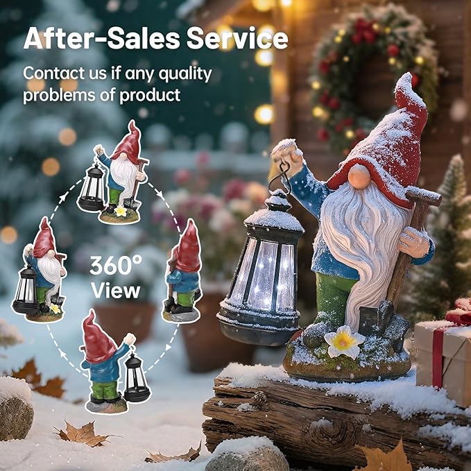 Gnome Garden Decor Statue with Lantern, Solar Gnomes Outdoor Decorations with LED Lights, Lawn Decor Yard Ornament for Patio Balcony, Valentine's Day Birthday Gift for Mom Grandma