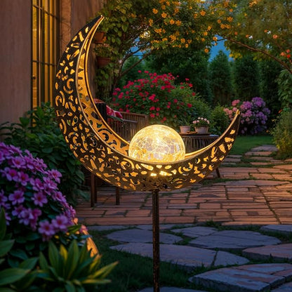 TAKE ME Moon Solar Lights for Women Garden Outdoor Decor Waterproof Metal Solar Stakes Lights for Patio Yard Walkway Lawn Patio Mothers Garden Gifts Mom Wife Grandma