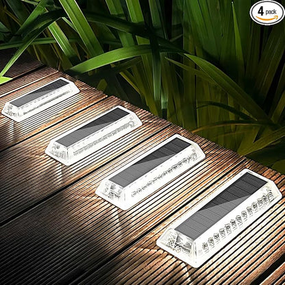 Lacasa Solar Deck Lights, Solar Lights Outdoor Waterproof IP68, 4 Pack Solar Powered Pathway Yard Driveway Step Landscape Light, LED Lighting 50LM for Garden Path Walkway Stair Patio, Cool White 6000K