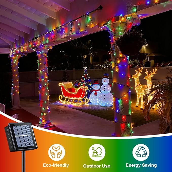 QITONG 2 Pack Multicolor Solar Christmas Lights, Each 66ft 200 LED Solar String Lights Outdoor Waterproof, 8 Modes | Lumora
