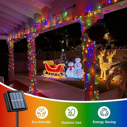 QITONG 2 Pack Multicolor Solar Christmas Lights, Each 66ft 200 LED Solar String Lights Outdoor Waterproof, 8 Modes Colored Solar Light for Outside