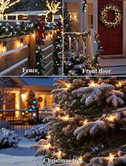 C9 Clear Christmas String Lights 25Ft C9 Outdoor Lights String with 26 Clear Bulbs, Hanging Christmas Roofline Light Patio Lights for Outdoor Decor 7 Watt C9/E17 Intermediate Base-Green Wire