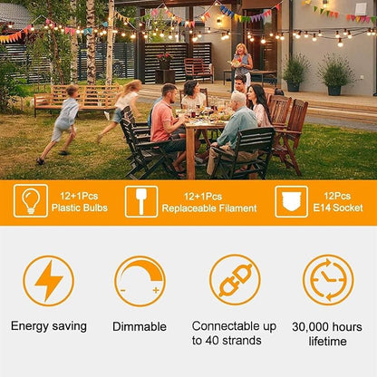 ZOTOYI Outdoor String Lights 25FT, Patio Light for Outside with Shatterproof 13 LED Bulbs, IP65 Waterproof Connectable Hanging Lights for Backyard, Porch, Bistro, Cafe, Balcony, Garden