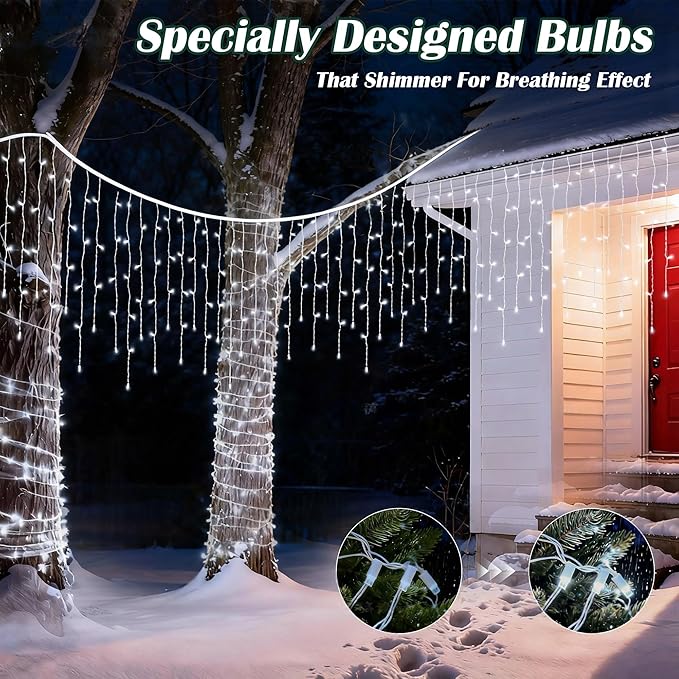 7ft Icicle Lights, 70 LED White Twinkle String Lights, Commercial Grade IP68 Waterproof, Soft Glow Mini LED Icicle Light for Christmas Party, Eaves, Roofs, Xmas Holiday Indoor Outdoor Decoration