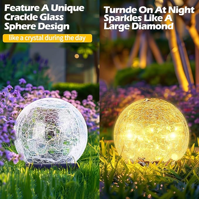 Coroor Garden Solar Ball Lights Outdoor Waterproof, 80 LED Cracked Glass Globe Solar Power Ground Lights for Path | Lumora