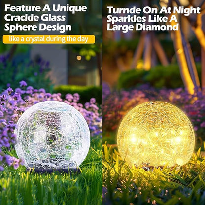 Coroor Garden Solar Ball Lights Outdoor Waterproof, 80 LED Cracked Glass Globe Solar Power Ground Lights for Path Yard Patio Lawn, Halloween Christmas Decoration Landscape Warm White(2 Pack 5.9'')