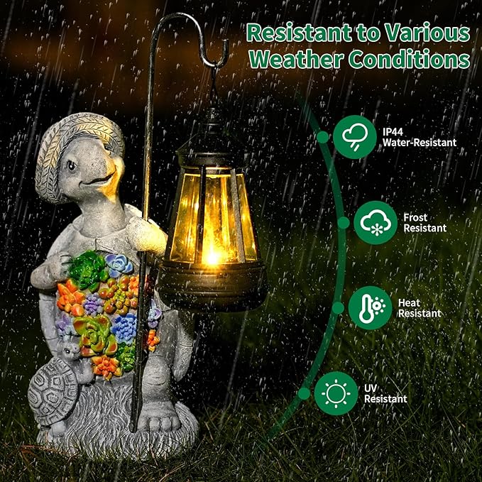 Solar Garden Outdoor Statue Turtle with Hanging LED Lantern —Outside Solar Turtle Decor for Garden,Home,Lawn,Yard | Lumora