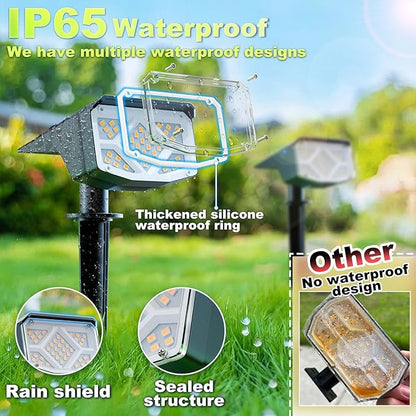 Anordsem Solar Spot Lights Outdoor: 1000mAh+ABS Waterproof Case 4 Pack - 2 Warm Light Modes for Yard Garden Path Decoration - Bright Security Lighting Gifts for Homeowner