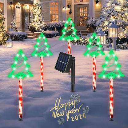Christmas Pathway Lights Outdoor, 5 Pack Lighted Tree Stake Lights with 8 Lighting Modes, IP44 Waterproof Solar LED Christmas Yard Light for Garden Lawn Porch Front Door Patio Holiday Decor