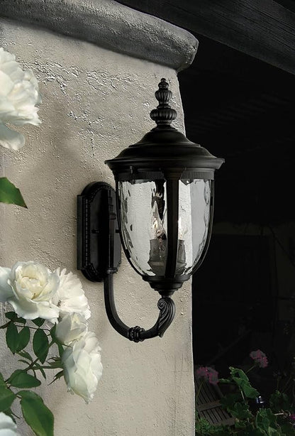 John Timberland Bellagio European Outdoor Wall Light Fixture Textured Black 21" Clear Hammered Glass Upbridge Arm for Exterior House Porch Patio Outside Deck Garage Yard Front Door Garden Home