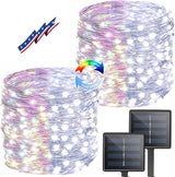 (Cool White ⇋ Multicolor) Solar Christmas String Lights Outdoor, 2-Pack 80FT 200 LED Waterproof Silver Wire, Solar | Lumora
