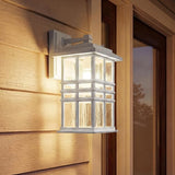 Kichler Beacon Square 12" Outdoor Wall Light in White, 1-Light Exterior Wall Sconce with Clear Hammered Glass, (12" | Lumora